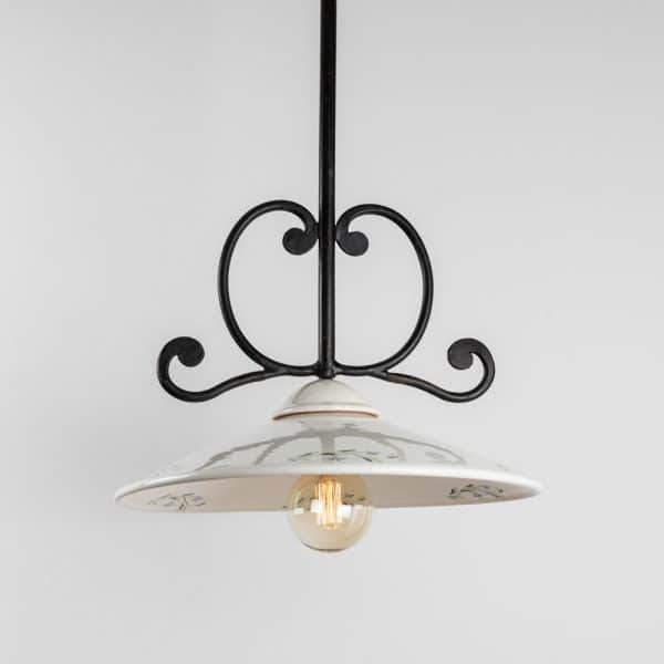 Country ceramic chandelier lamp with wrought iron holder;